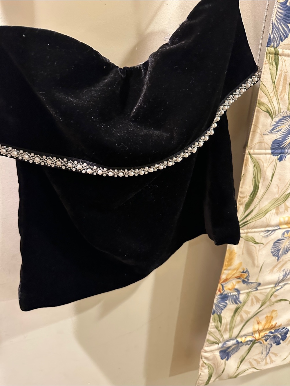 Tuckernuck Black Velvet Off-Shoulder Top with Rhinestone Trim